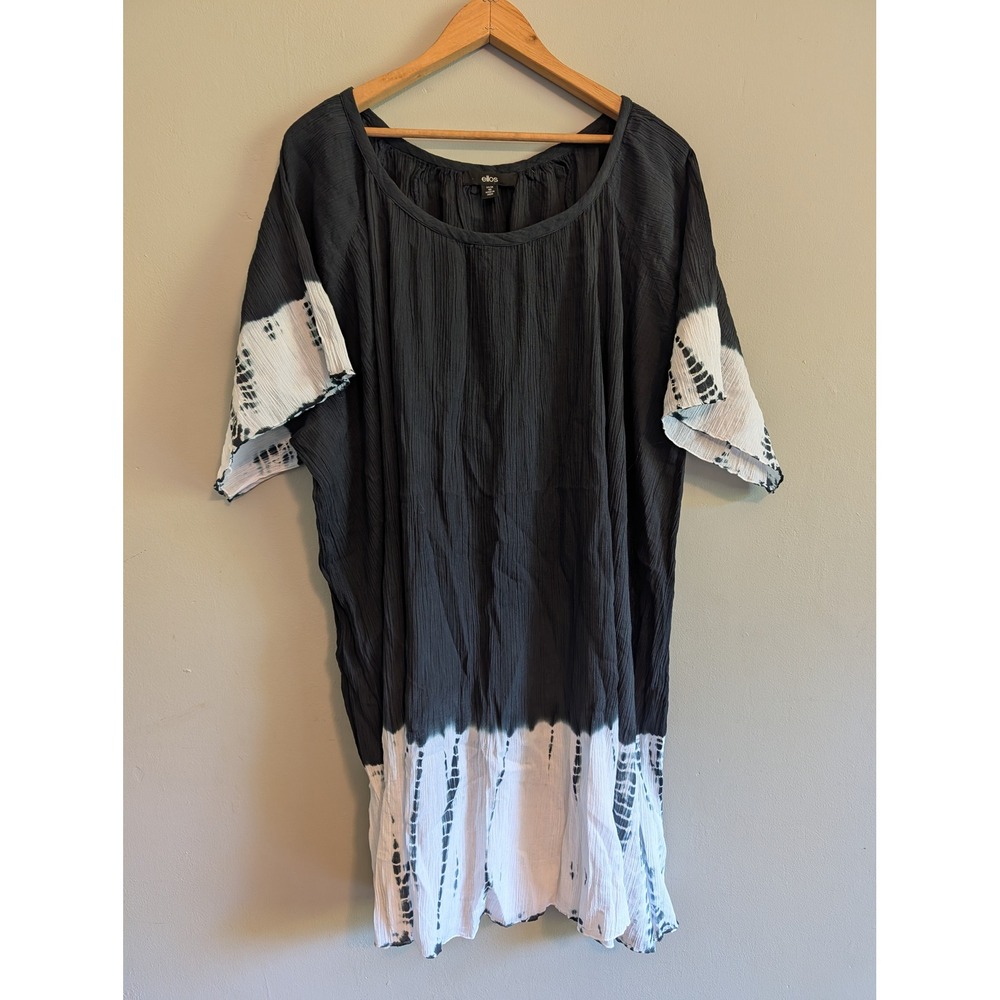 Ellos Womens 4X Black White Tie Dye Crinkle Cotton Tunic Top Oversized 34/36 Art